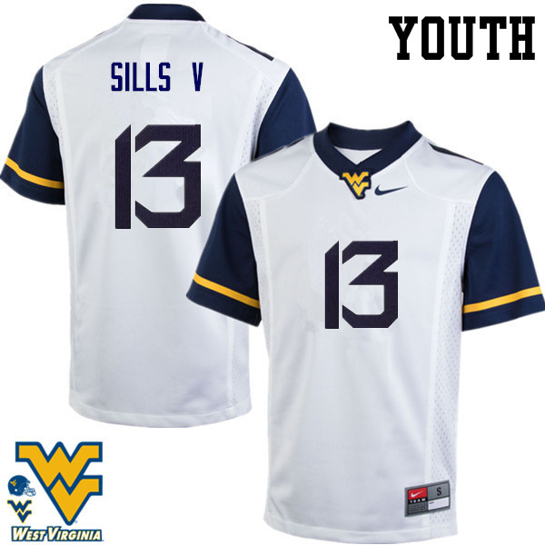 Youth #13 David Sills V West Virginia Mountaineers College Football Jerseys-White - Click Image to Close